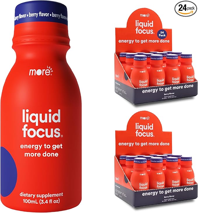 More Labs Liquid Focus, Nootropic Smart Drink with Powerful Antioxidants & Adaptogenic Herbs for Energy and Concentration, 150mg Caffeine (Pack of 24)