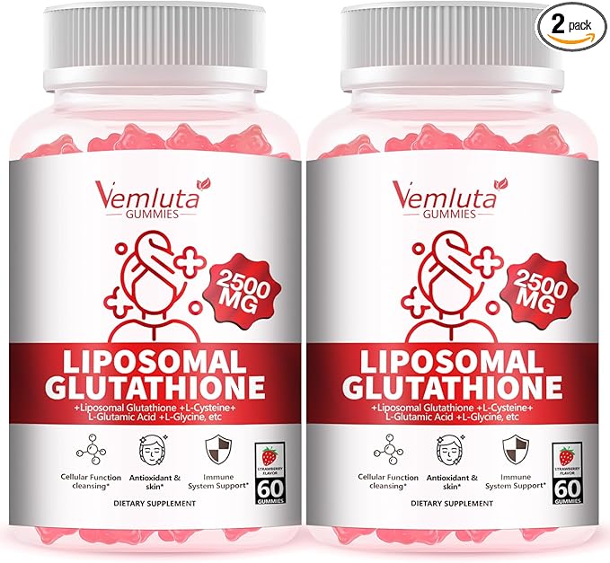 2 Packs 2500MG Liposomal Glutathione Gummies, 2X Absorption Liposomal Glutathione for Women-Complex L-Cysteine, Antioxidant, Skin & Liver Support, Strawberry Flavor, 120 Count
