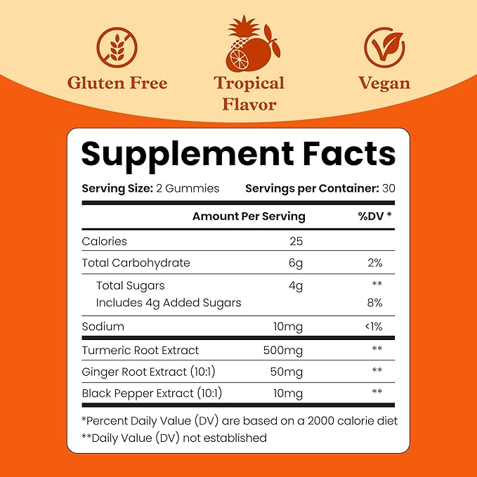 BeLive Turmeric and Ginger Gummies - 500mg - Joint and Mobility Support Supplement - Curcumin with Black Pepper for Enhanced Absorption - Tropical Flavor - 2 Pack, 120 Count
