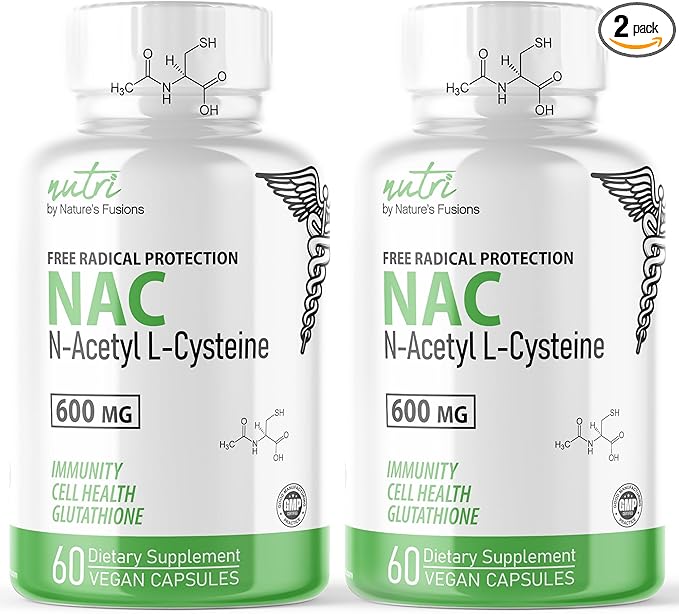 NAC Supplement N-Acetyl Cysteine (2 Pack) - Nutri NAC 600 mg - Anti Aging Supplement, Antioxidant, Liver, Lung Support, Boost Glutathione - N Acetyl Cysteine (60 Capsules) - Free Radical Protection