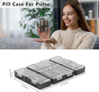 FYY Daily Pill Organizer,2 Pcs 7 Compartments Portable Pill Case Travel Pill Organizer,[Folding Design] Pill Box for Purse Pocket to Hold Vitamins,Cod Liver Oil,Supplements and Medication-Clear Black