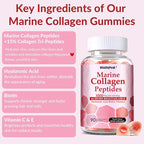 Marine Collagen Gummies for Women- Hydrolyzed Collagen Peptides 1000mg with Biotin,Vitamin C, E, Hyaluronic Acid- Collagen Supplement for Healthy Skin Hair Nails- Sugar Free, 90 Counts
