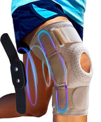 Sparthos Knee Brace - Heavy-Duty Hinged Support for ACL, MCL, Meniscus Tear, Arthritis, Tendonitis Pain - Open Patella - 4-Strap Adjustable, For Men & Women, Check Size Chart (Beige-L, 15½-20″ Thigh)