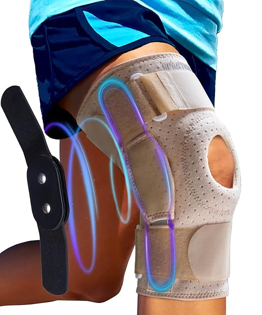 Sparthos Knee Brace - Relieves ACL, MCL, Meniscus Tear, Tendonitis Pain - Open Patellar Design - Support for Running, Working Out, For Men and Women (Size SMALL, Ideal for Thighs 11"-12 1/2")
