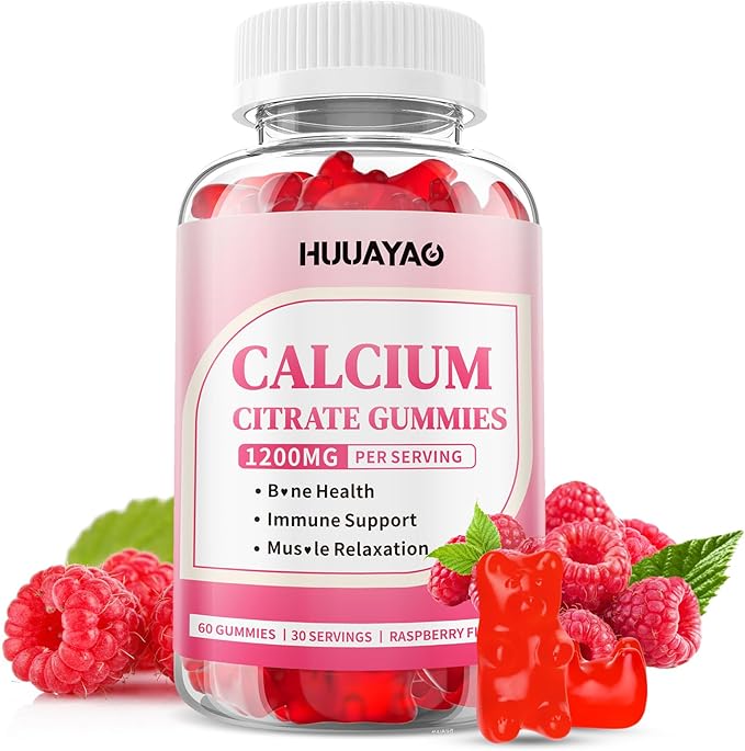 Calcium Citrate Gummies 1200mg for Adults & Kids, Chewable Calcium Citrate for Bone, Muscle & Immune Support, Bioavailable Calcium Supplements for Women & Men, Raspberry Flavor, 60 Count