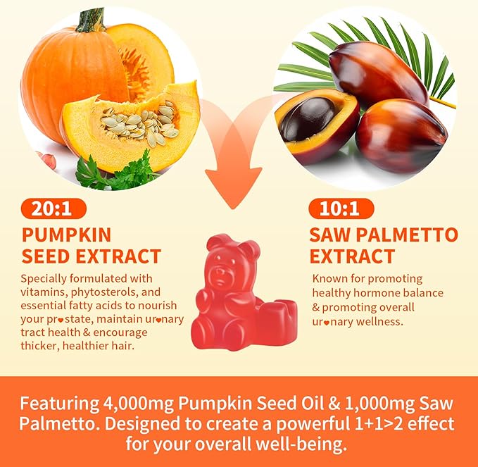 Pumpkin Seed Oil Supplement Gummies with Saw Palmetto for Hair Growth & Skin Health Support, High Pure Extract for Women & Men Extra Strength Pumpkin Seed, Strawberry Flavor, 120 Count