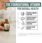 Organic Vitamin D3 10,000 IU - Plant D3, Vegan, Max Strength Sublingual Liquid D3 Drops - 200% Higher Absorption, 100% Plant-Based Cholecalciferol Form & Vegan D3, Adjustable Dosing (30 Servings)