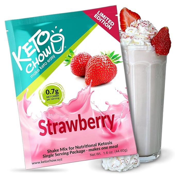 Keto Chow Strawberry | Keto Meal Replacement Shake Powder | Nutritionally Complete | Low Carb | Delicious Easy Meal Substitute | Protein Rich You Choose The Fat | Single Meal Sample