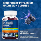 Potassium Magnesium Gummies - Magnesium Glycinate B6,D3 & Potassium Citrate for Leg Cramps,Muscle,Electroyte for Adults Kids,Sugar-Free - 60 Blueberry Gummies