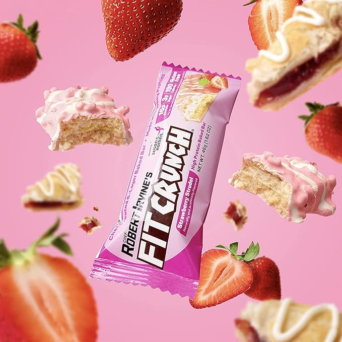 FITCRUNCH Snack Size Protein Bars, 6-Layer Baked Bar, 3g of Sugar & Soft Cake Core (18 Bars, Strawberry Strudel)