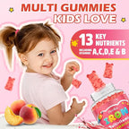 Iron Supplement Gummies for Kids with Multivitamin, Calcium, Zinc, Folate - Kids Iron Gummies Support Immune, Blood Builder, Iron Deficiency, Anemia & Energy - Vegan, Peach 60 Count