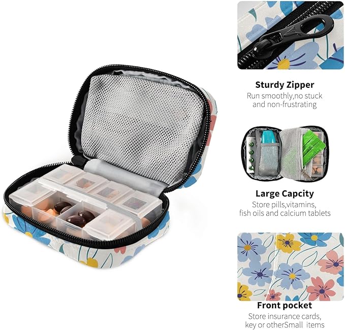 with Flowers Weekly Medicine Pill Organizer Travel Pill Case Box Holder Container Small for Vitamin Supplement