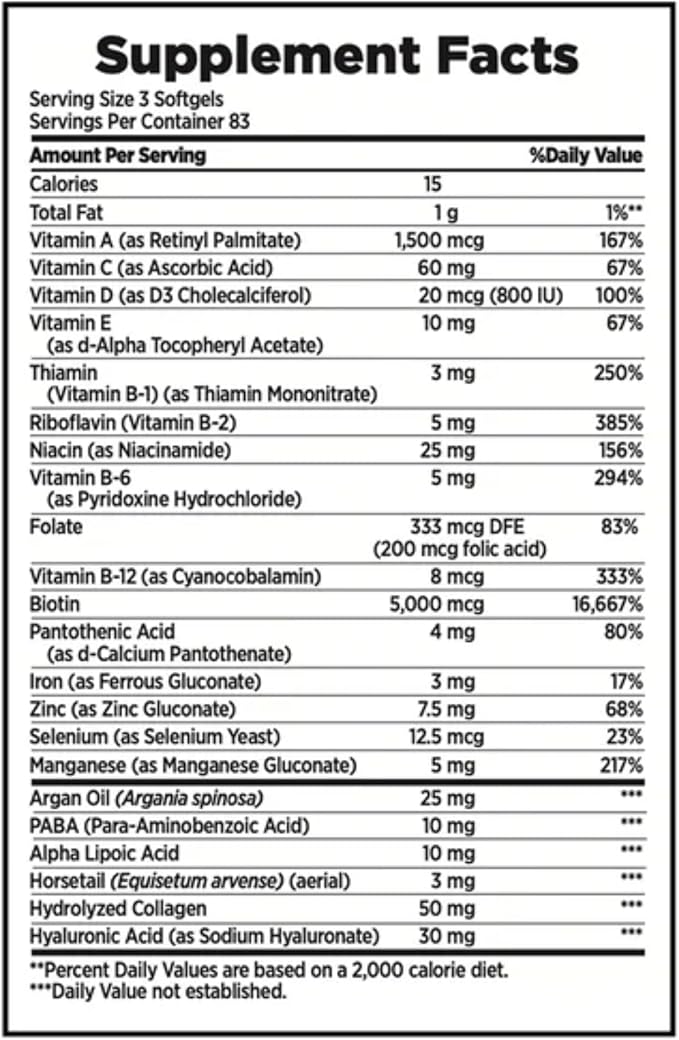 Nature's Bounty Hair Skin and Nails 5000 mcg of Biotin - 250 Coated Tablets Extra Strength