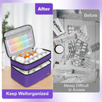 LEFOR·Z Medicine Storage Bag,Double Layers Pill Bottle Organizer Bag Empty with Lockable Zipper&Adjustable Divider,Medication Travel Carrying Bag for Pills,Vitamins,Medical Supplies,Purple