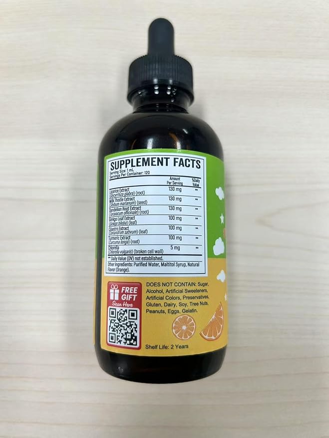 Herbal Detox for Kids - Natural Cleansing Liver Health & Immune Support Liquid Supplement - Vegan Gluten-Free Sugar-Free - 4 fl oz 120 mL