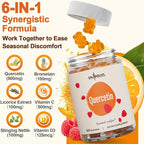 Quercetin 500mg Gummies for Kids – with Bromelain, Vitamin C & D3, Stinging Nettle & Licorice, Seasonal Balance & Body Defenses, Vegan, 120 Gummies