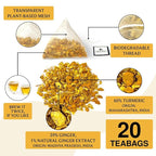 BREWIX, Turmeric Ginger Herbal Tea Bags (20 Pyramid Tea Bags) Real Ingredients From India, Naturally Caffeine Free | Pure Herbal Blend | Packed in Resealable Ziplock Pouch