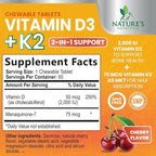 Vitamin D 2000 IU 50mcg Per Tablet - Vitamins D3 & K2 (MK7) Complex Supplement for Bone, Teeth, Muscle, Calcium Absorption, Supports Immune & Heart Health, Chewable Formula USA Bottled - 60 Tablets