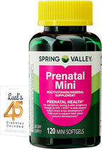 Spring Valley Mini Prenatal Vitamins for Women Softgels Bundle with Luall's 45 Diabetes Decoded. Mini Prenatal Vitamins for Women 120 Soft Gels