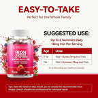 Iron Supplement Gummies with Lactoferrin, Vitamin C, B6, B12 & Zinc – Gentle, Vegan, Sugar-Free – Supports Healthy Blood, Immune Health & Energy – for Women, Men & Kids – Mixed Berry Flavor, 60 Count