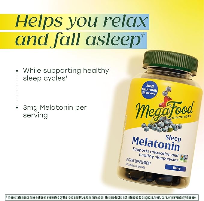 MegaFood Melatonin Gummies - Melatonin 3mg per Serving to Help Relax & Fall Asleep – Sleep Gummies for Adults - Berry Flavor, Non-GMO, Certified Vegan - 54 Count (27 Servings)