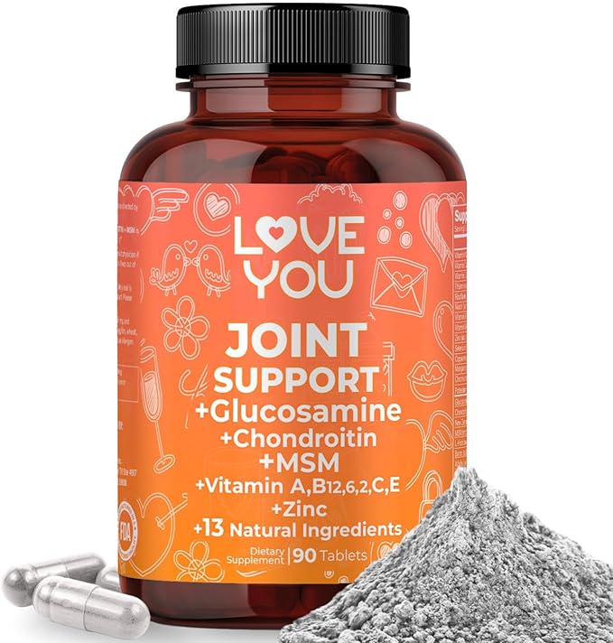 Love You Joint Support Supplement for Relief - Glucosamine, Chondroitin, MSM & Turmeric - Supports Mobility & Flexibility (Bones, Back, Knees, Hands), 90 Tablets, 45-Day Supply - Made in USA
