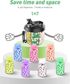 Pill Organizer,Pill Dispenser with 7 Large Compartments,Portable Pill Box for Travel Essentials,Anti-Mix Design & Wide Opening Design,Easy Access to Vitamin Dispenser,Includes 20 Blank Stickers（Black）