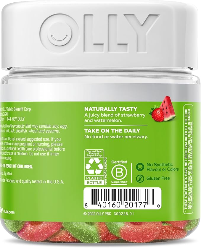OLLY Fiber Gummy Rings, 5g Prebiotic Fiber, FOS (Fructo-oligosaccharides), Digestive Support, Berry Melon 50ct (Pack of 2)