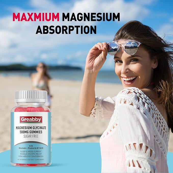 Magnesium Glycinate Gummies 500mg for Adults Sleep Support, Chewable Magnesium Gummies for Women & Men, Muscle Relief & Magnesium Supply (60 Count)