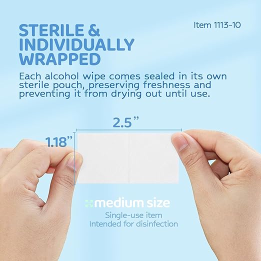 Dynarex DynaSafety Sterile Alcohol Prep Pads - Medium - 70% Isopropyl Alcohol, Individually Wrapped, Soft Cleaning Wipes - Case of 100 Boxes, 10 per Box
