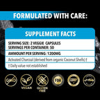 Dr. Robaina Activated Charcoal Capsules 1200 mg – Coconut-Shell Carbon for Gas & Bloating Relief, Digestive Comfort & Next-Morning Support – Vegan • Non-GMO – 100 Count, USA Made