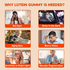 Sugar-Free Lutein Zeaxanthin Supplements Gummies (25mg) Vitamins A, C, E, Bilberry, Astaxanthin - Coconut Oil for Better Absorption - Adults & Teens Vision Health, Eye Strain, Dry Eyes - Vegan, 60Cts