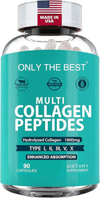 Premium Multi Collagen Peptides Capsules 1800mg - Types I, II, III, V, X To Support Skin, Hair, Nails - Helps Bones, Joints, Muscles, & Digestive Health* Hydrolyzed Collagen Supplement 90 Capsules