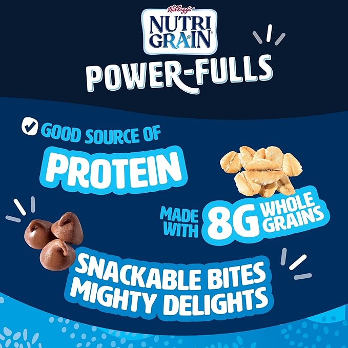 Nutri-Grain Power-Fulls Soft Baked Oat Bites, Protein Snacks, Whole Grain, Chocolate Chip (5 Boxes, 20 Pouches)