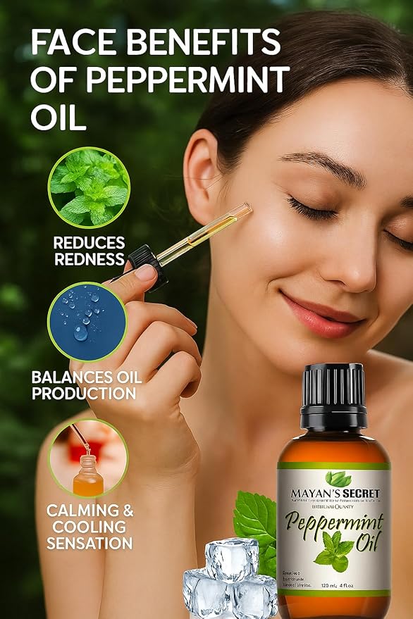 Pure Carrier and Essential Oils for Skin Care, Hair, Body Moisturizer for Face-Anti Aging Skin Care (Peppermint Oil, 4oz)
