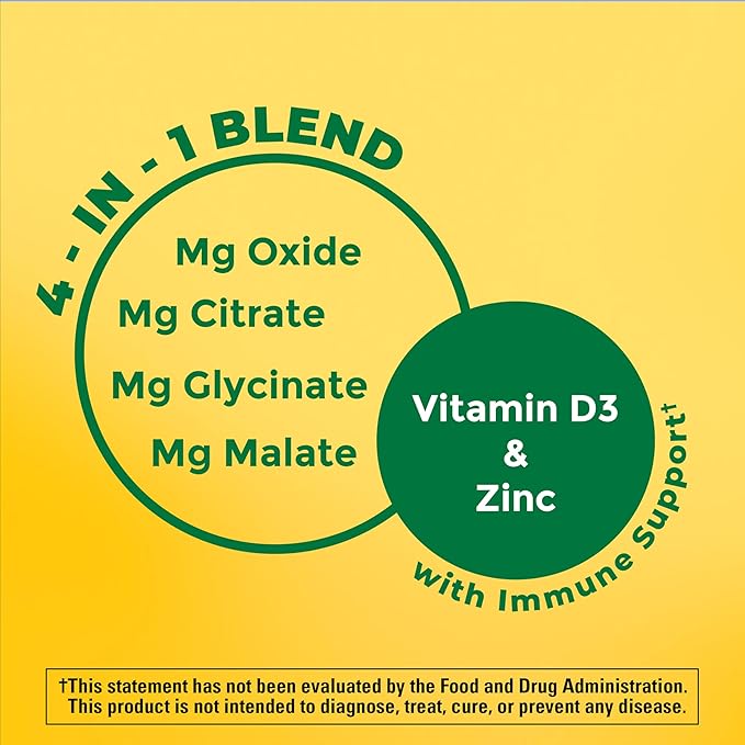 Nature Made Magnesium Complex Supplement with Vitamin D & Zinc for Immune Support, Magnesium Glycinate, Malate, Citrate & Oxide for Muscle, Nerve, Heart & Bone Support, 60 Capsules, 30 Day Supply
