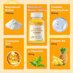 Magnesium Malate Gummies 1000mg, High Absorption Magnesium Supplements for Adults & Kids, with L-Theanine, CoQ10 & Vitamin B6, Support Energy Production, Muscle Function, Non-GMO, Vegan, 60 Ct