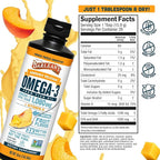 Barlean's Omega 3 Fish Oil Liquid Supplement with Vitamin D for Men and Women, 1080mg of EPA and DHA Fatty Acid, Promotes Brain & Heart Health - Non-GMO, Mango Peach, 16 oz