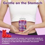 Iron Supplement for Women & Men Gummies, Multivitamin Blood Builder Iron Supplement with Folate Vitamin C B12 B6 Zinc for Adults & Kids - Energy Support - Mixed Berry Flavor, Vegan 60 Gummies