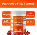 Vitamatic Vitamin D3 K2 with Calcium Gummies - 240 Count - Non-GMO, Gluten Free