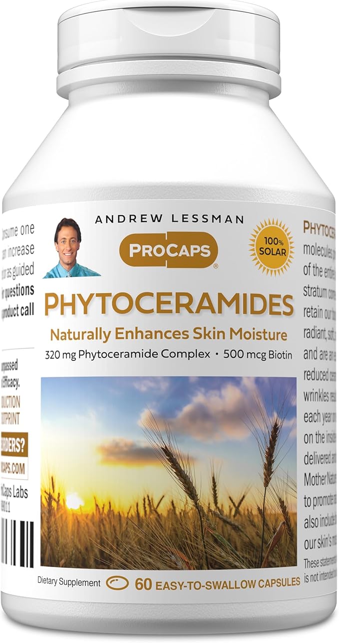 ANDREW LESSMAN Phytoceramides with Biotin 60 Softgels - Skin’s Vital Natural Internal Moisturizer. Naturally Enhances Soft, Smooth, Radiant Skin. No Additives. Small Easy to Swallow Softgels