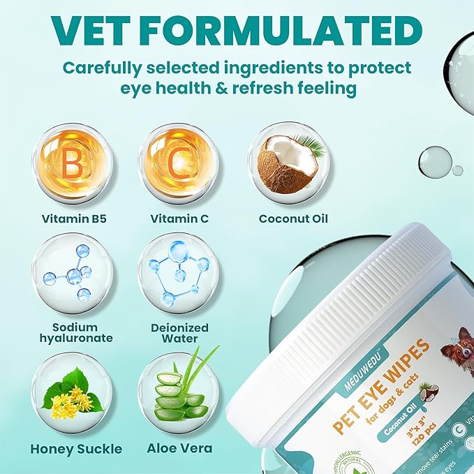 Eyes Wipes for Dogs & Cats 120 Counts, Grooming Kit Care for Dogs and Cats, Prevent Tear Stains, Eye Debris, Discharge, Mucus Secretions,Unscented