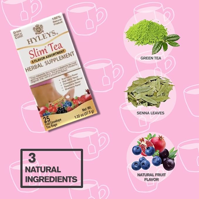 Hyleys Slim Tea 5 Flavor Assortment - Weight Loss Herbal Supplement Cleanse and Detox - 25 Tea Bags (6 Pack)