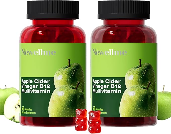 NEWELLME ACV Gummies with the Mother & B12 – Sugar-Free, Great-Tasting Vegan Gummies for Digestion, Metabolism & Daily Energy Support, 120 Count