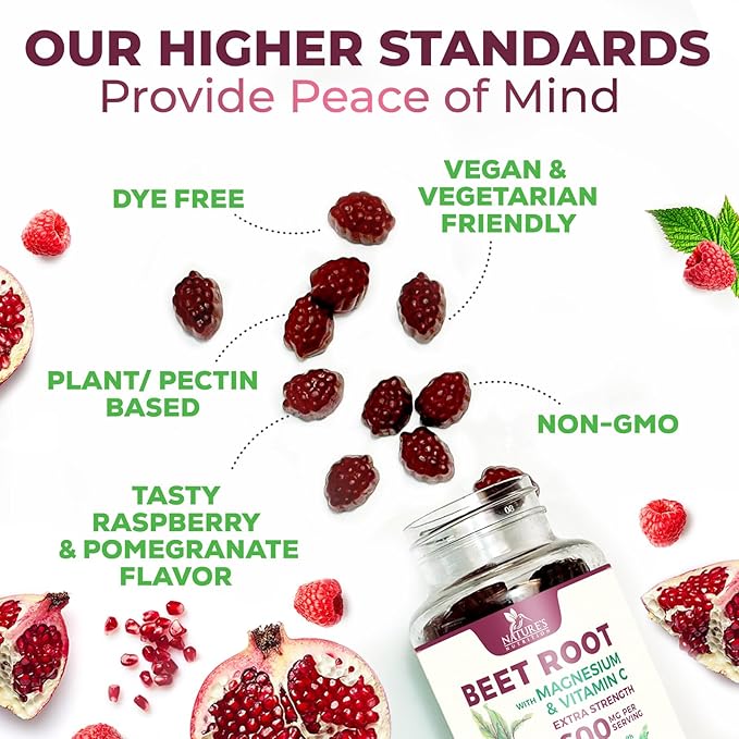 Beet Root Supplement Gummies - Superfood with Beetroot Extract Powder with Vitamin C & Magnesium - Supports Energy Heart Health & Nitric Oxide Production - Red Beets Supplements Gummy - 60 Gummies