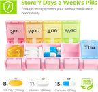 AUVON Weekly Pill Organizer Arthritis Friendly, BPA Free Travel 7 Day Pill Box Case with Spring Open Design and Large Compartment to Hold Vitamins, Cod Liver Oil, Supplements and Medication