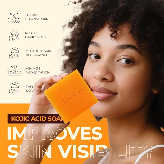 Inlifay Kojic Acid Turmeric Soap: Dark Spot Remover for Face Body - Skin Cleansing Bar for Women with Hyperpigmentation - Home Travel Use in Summer
