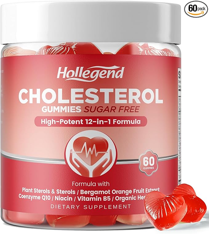 Cholesterol Gummies Sugar-Free,12-in-1 Cholesterol Supplements with Plant Sterols,Citrus Bergamot,CoQ10 and Vitamins for Cholesterol Health, Vegan, Mixed Berry Flavor, 60 Counts