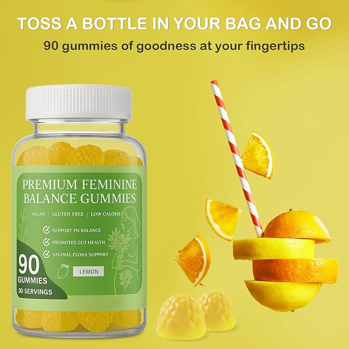 MATOP pH Balance Feminine Gummies for Women - Vaginal Probiotic Lemon Gummy Vegan Gluten-Free Sugar-Free 90 Gummies - 30 Servings
