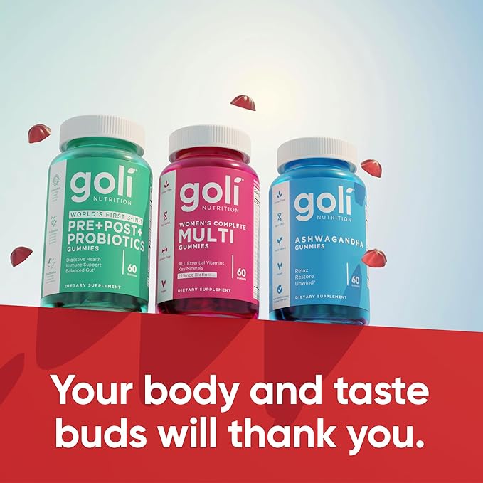 Goli Stress Less, Glow More, Digest Better Bundle - World's First 3-in-1 Pre, Post, Probiotic, Women's Complete Multi All 13 Essential Vitamins, Ashwagandha & Vitamin D Gummies, Vegan